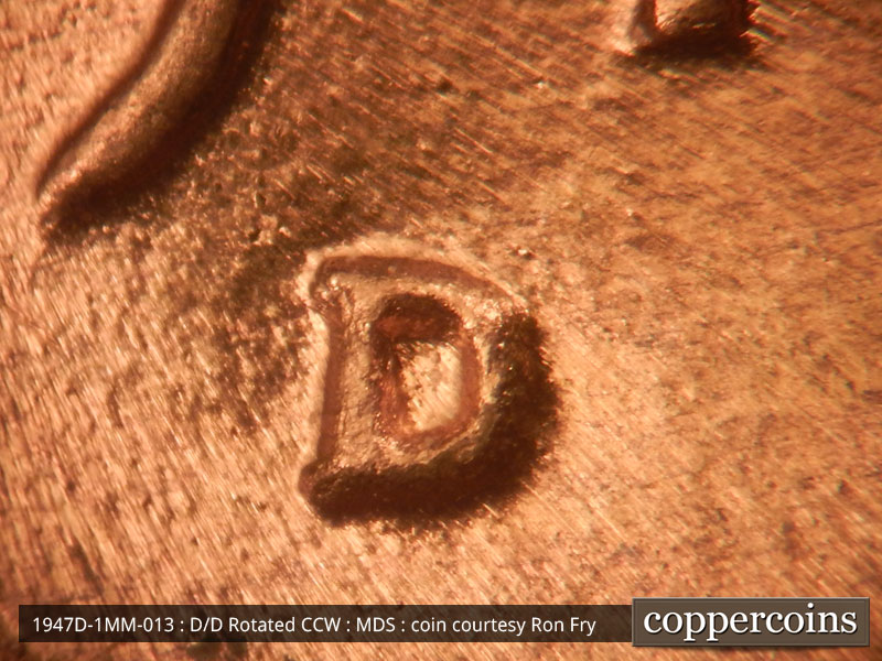 1947 Lincoln cent obverse, CopperCoins die 1947D•1MM•013.