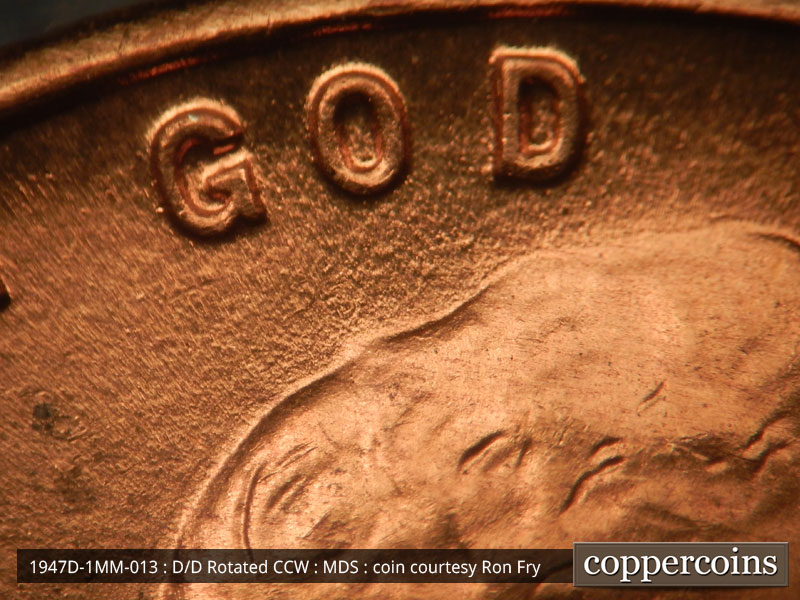 Die-stage B marker on 1947D•1MM•013 (1947 Repunched Mint Mark).