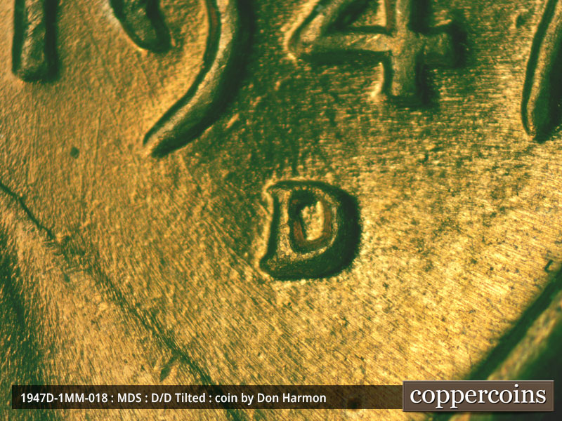 1947 Lincoln cent obverse, CopperCoins die 1947D•1MM•018.