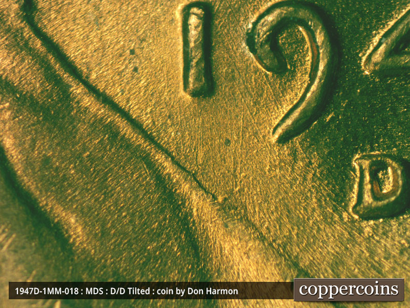 Die-stage B marker on 1947D•1MM•018 (1947 Repunched Mint Mark).