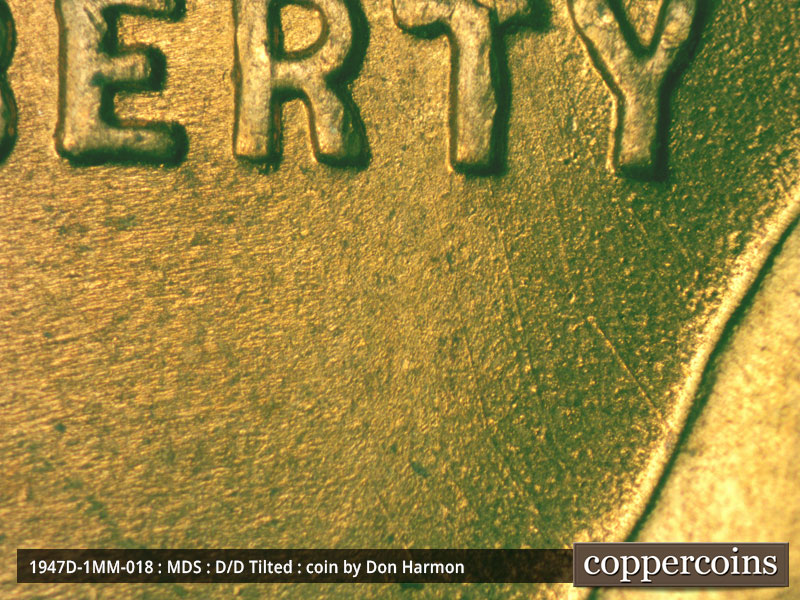 Die-stage B marker on 1947D•1MM•018 (1947 Repunched Mint Mark).