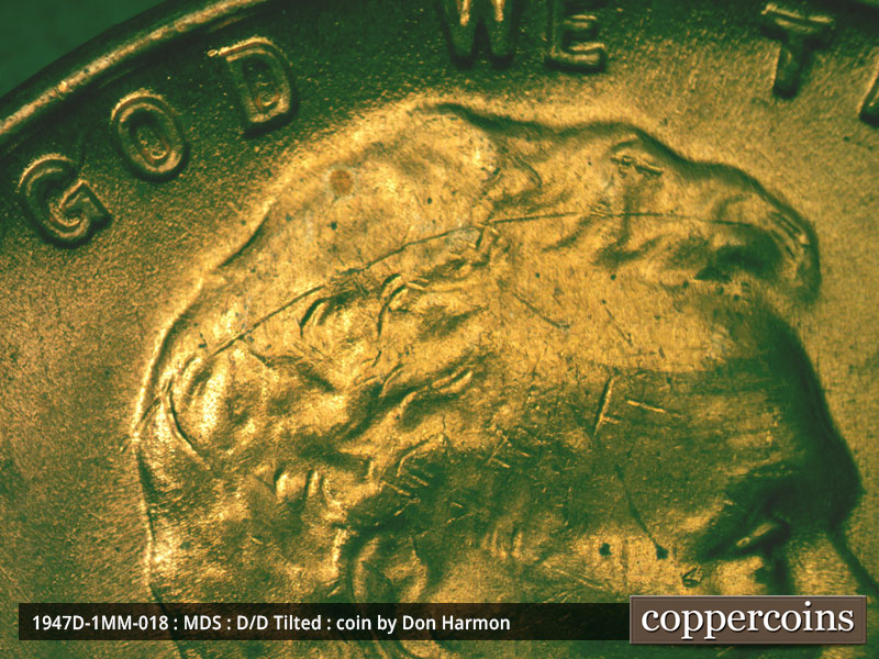 Die-stage B marker on 1947D•1MM•018 (1947 Repunched Mint Mark).