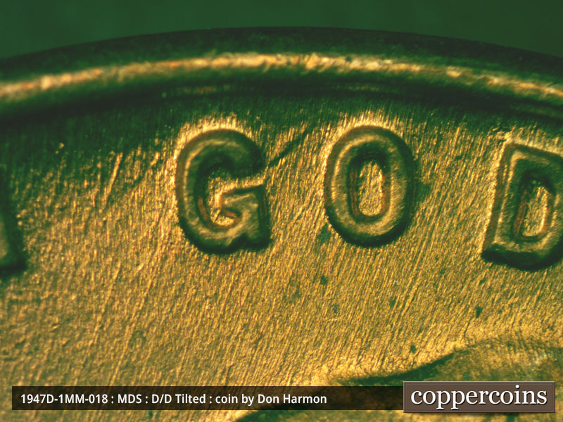 Die-stage B marker on 1947D•1MM•018 (1947 Repunched Mint Mark).