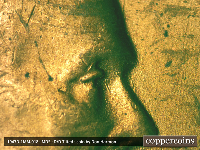 Die-stage B marker on 1947D•1MM•018 (1947 Repunched Mint Mark).