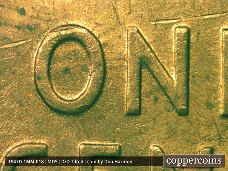 Die-stage B marker on 1947D•1MM•018 (1947 Repunched Mint Mark).