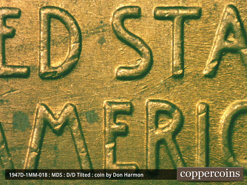 Die-stage B marker on 1947D•1MM•018 (1947 Repunched Mint Mark).