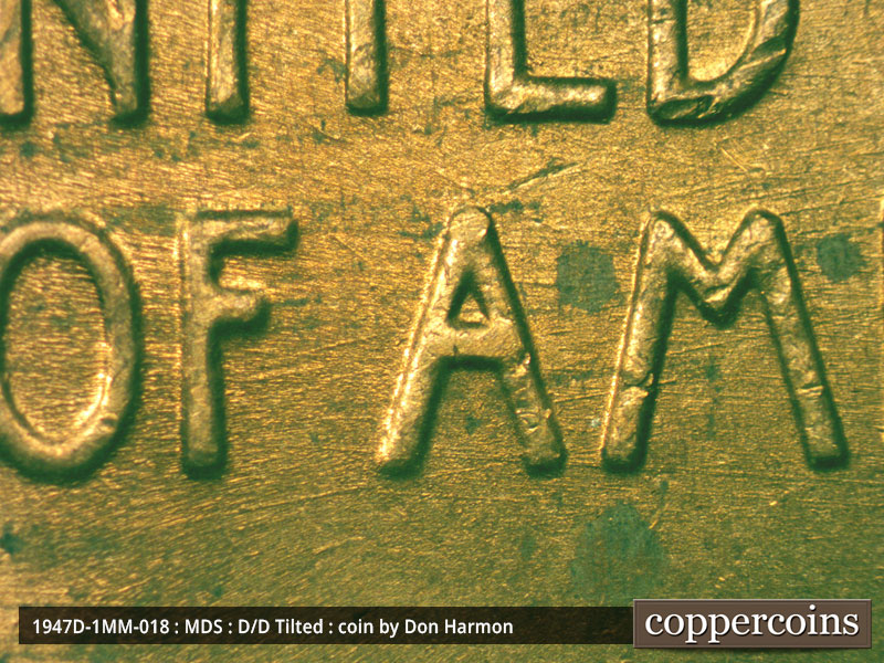 Die-stage B marker on 1947D•1MM•018 (1947 Repunched Mint Mark).