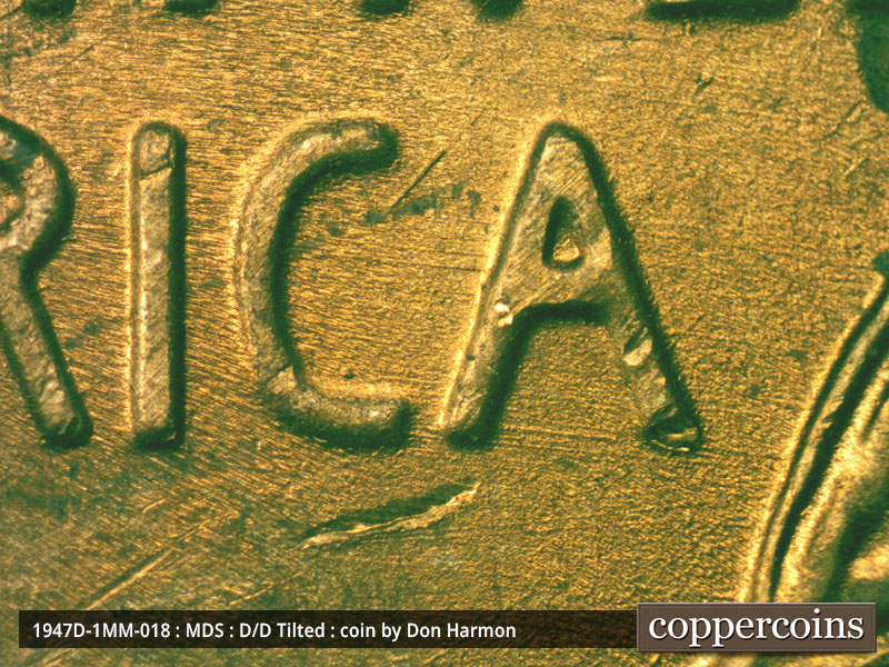 Die-stage B marker on 1947D•1MM•018 (1947 Repunched Mint Mark).