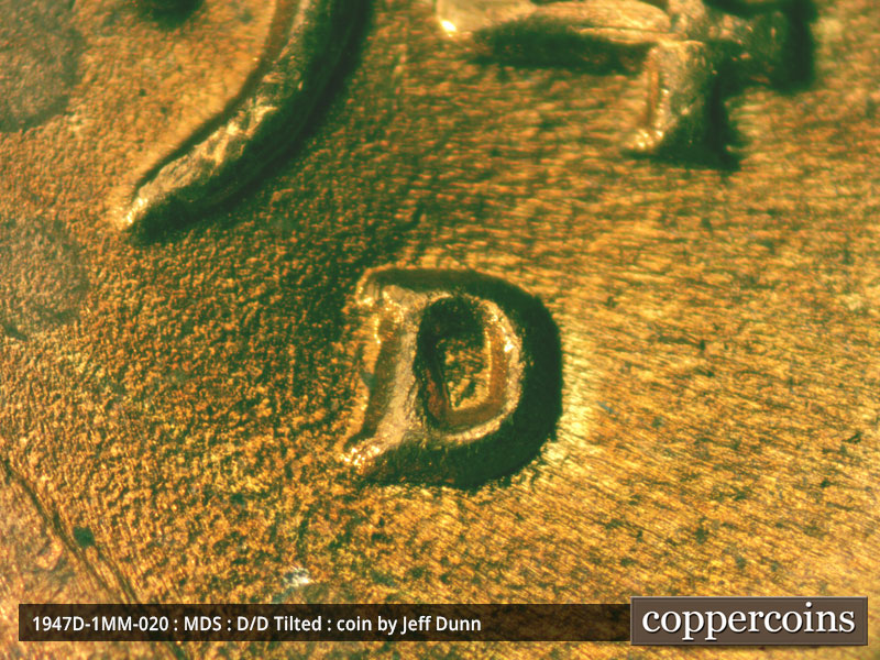 1947 Lincoln cent obverse, CopperCoins die 1947D•1MM•020.