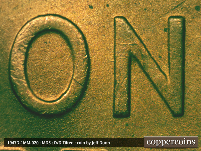 Die-stage B marker on 1947D•1MM•020 (1947 Repunched Mint Mark).