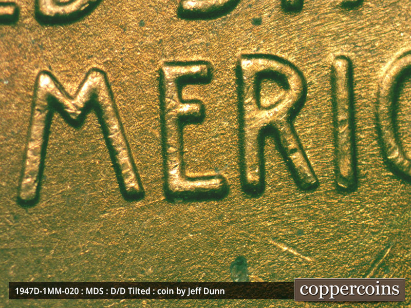 Die-stage B marker on 1947D•1MM•020 (1947 Repunched Mint Mark).