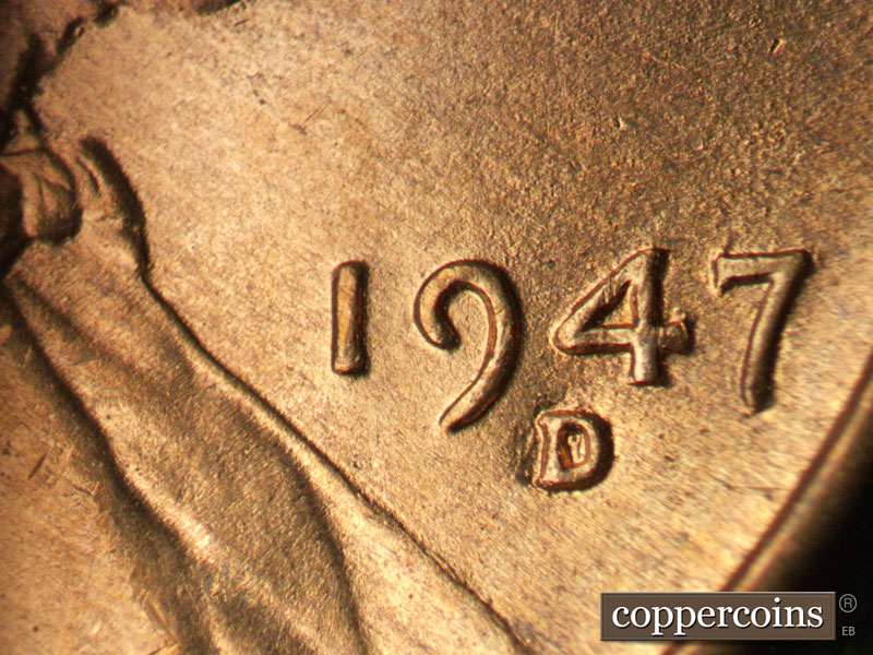 Die-stage B marker on 1947D•1MM•030 (1947 Repunched Mint Mark).