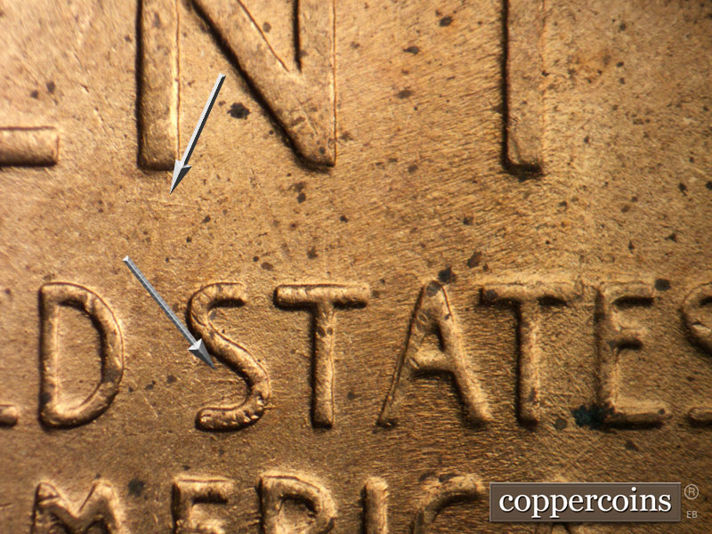 Die-stage B marker on 1947D•1MM•031 (1947 Repunched Mint Mark).