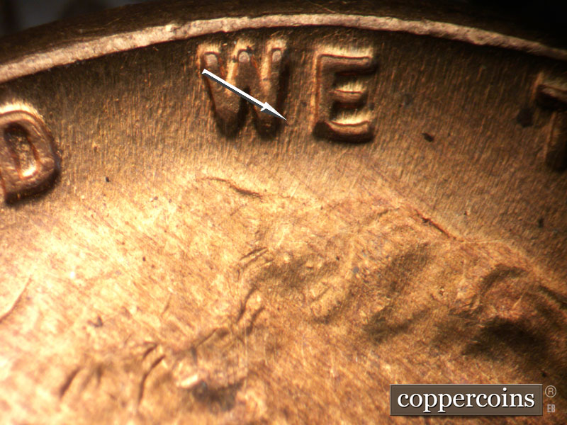 Die-stage B marker on 1947D•1MM•033 (1947 Repunched Mint Mark).