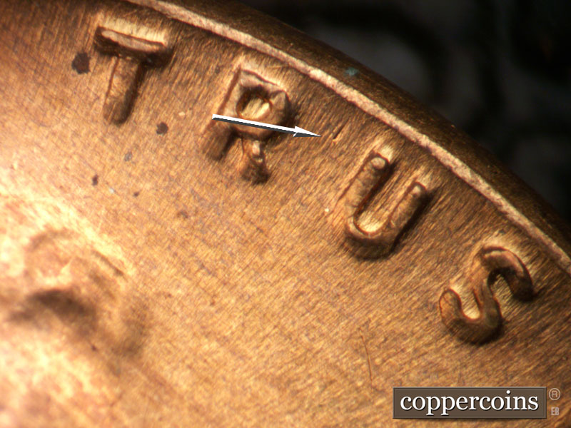 Die-stage B marker on 1947D•1MM•033 (1947 Repunched Mint Mark).