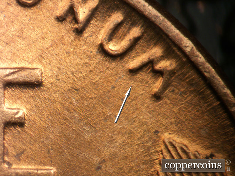 Die-stage B marker on 1947D•1MM•033 (1947 Repunched Mint Mark).