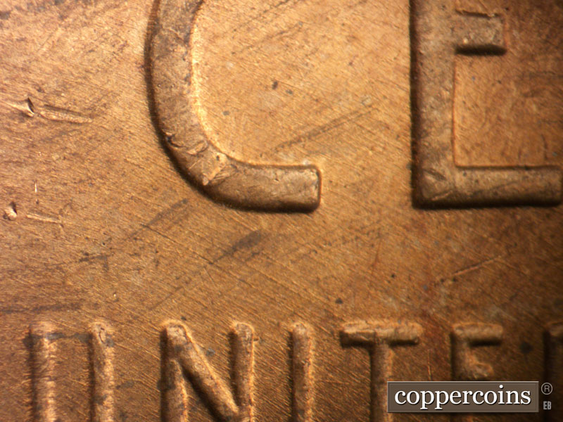 Die-stage B marker on 1947D•1MM•033 (1947 Repunched Mint Mark).