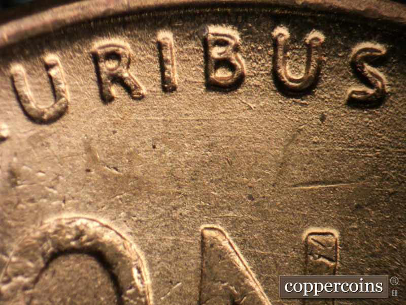Die-stage B marker on 1947P•1DO•001 (1947 Doubled Die Obverse).