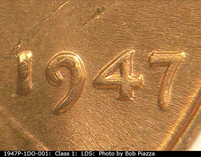 Die-stage C marker on 1947P•1DO•001 (1947 Doubled Die Obverse).