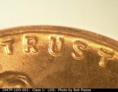 Die-stage C marker on 1947P•1DO•001 (1947 Doubled Die Obverse).