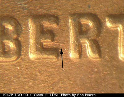 Die-stage C marker on 1947P•1DO•001 (1947 Doubled Die Obverse).