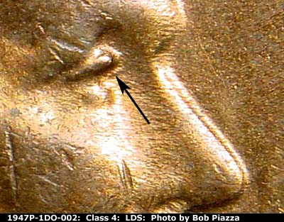 Die-stage C marker on 1947P•1DO•002 (1947 Doubled Die Obverse).