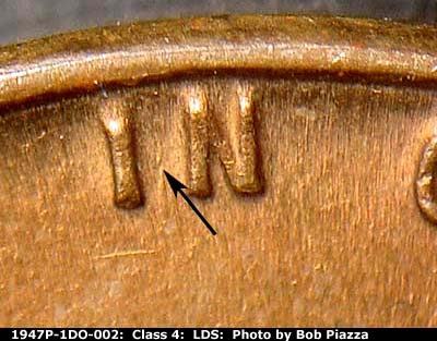 Die-stage C marker on 1947P•1DO•002 (1947 Doubled Die Obverse).
