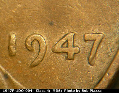 Die-stage B marker on 1947P•1DO•004 (1947 Doubled Die Obverse).