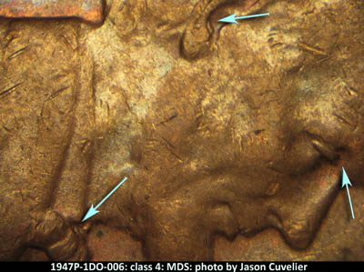 1947 Lincoln cent obverse, CopperCoins die 1947P•1DO•006.