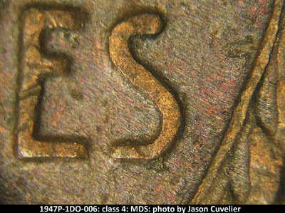Die-stage B marker on 1947P•1DO•006 (1947 Doubled Die Obverse).