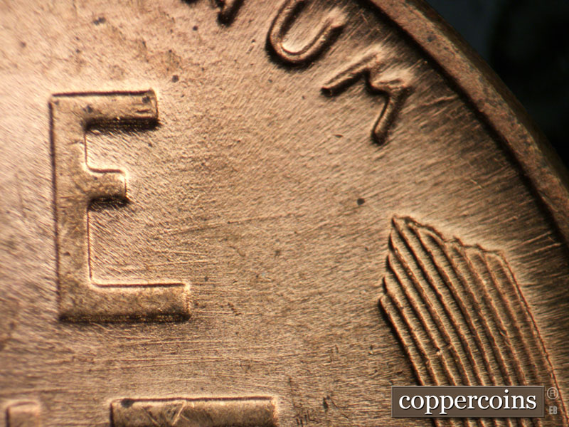Die-stage B marker on 1947P•1DR•002 (1947 Doubled Die Reverse).