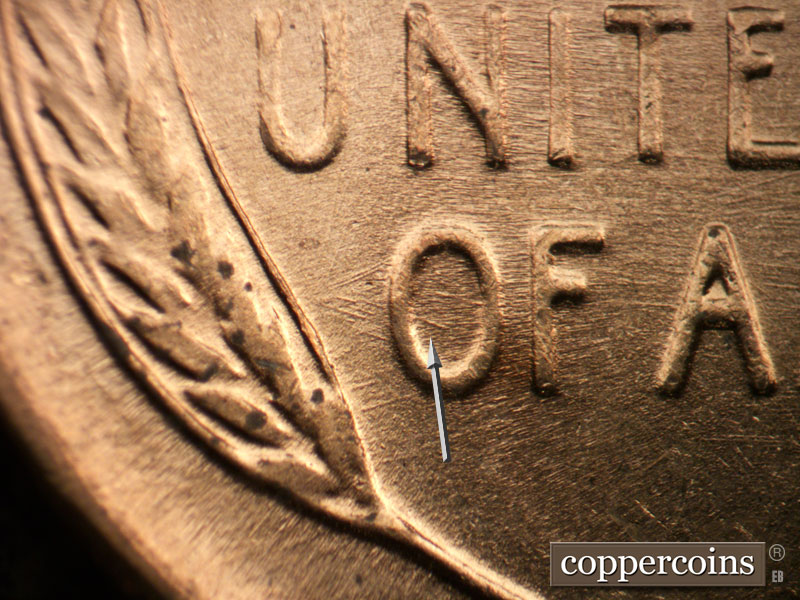 Die-stage B marker on 1947P•1DR•002 (1947 Doubled Die Reverse).