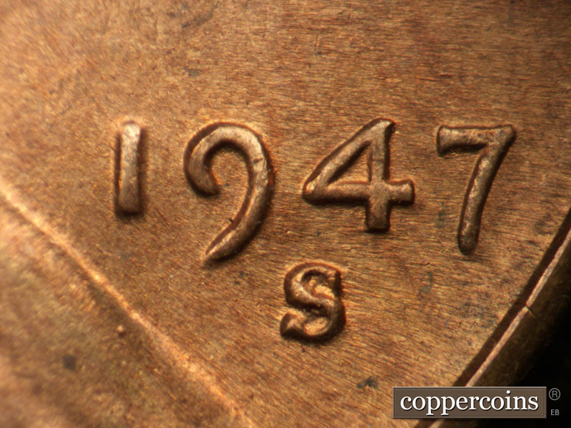 Die-stage B marker on 1947S•1DO•002 (1947 Doubled Die Obverse).