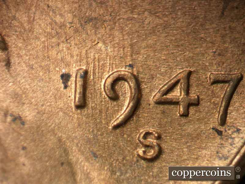 Die-stage C marker on 1947S•1DO•004 (1947 Doubled Die Obverse).