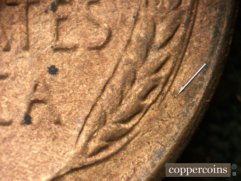 Die-stage C marker on 1947S•1DO•004 (1947 Doubled Die Obverse).