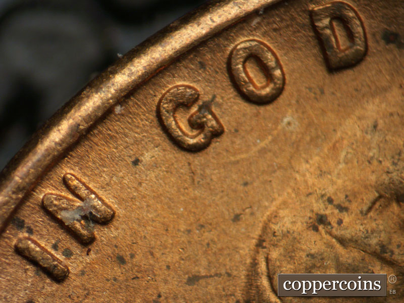Die-stage B marker on 1947S•1DO•005 (1947 Doubled Die Obverse).