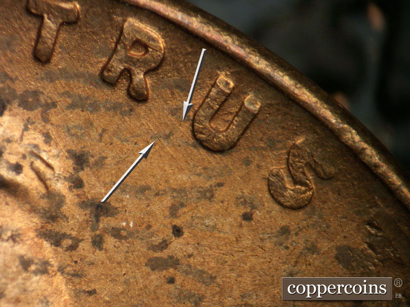 Die-stage B marker on 1947S•1DO•005 (1947 Doubled Die Obverse).