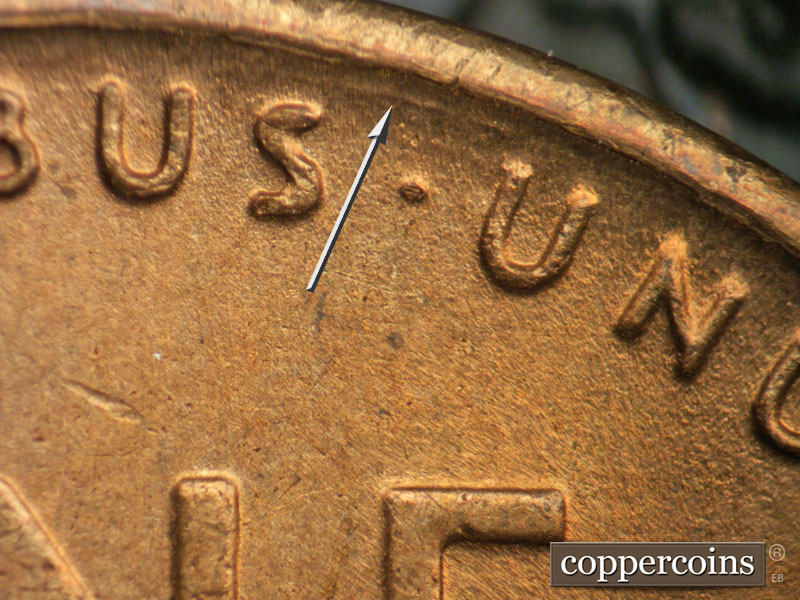 Die-stage B marker on 1947S•1DO•005 (1947 Doubled Die Obverse).