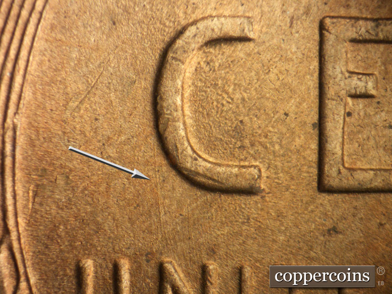 Die-stage B marker on 1947S•1DO•005 (1947 Doubled Die Obverse).