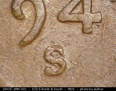 1947 Lincoln cent obverse, CopperCoins die 1947S•1MM•001.