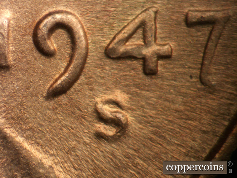 Die-stage C marker on 1947S•1MM•002 (1947 Repunched Mint Mark).