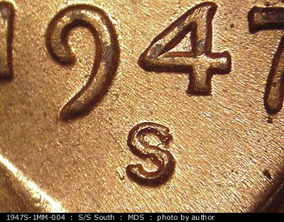 1947 Lincoln cent obverse, CopperCoins die 1947S•1MM•004.