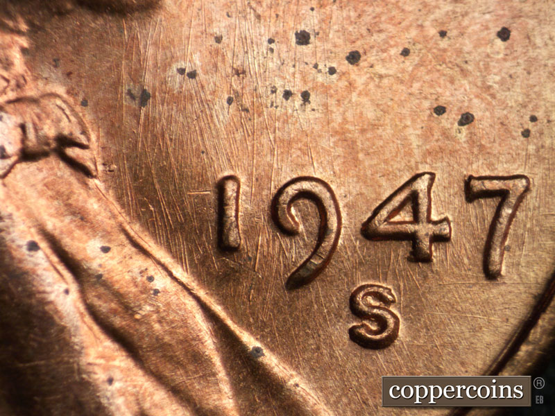 Die-stage A marker on 1947S•1MM•007 (1947 Repunched Mint Mark).