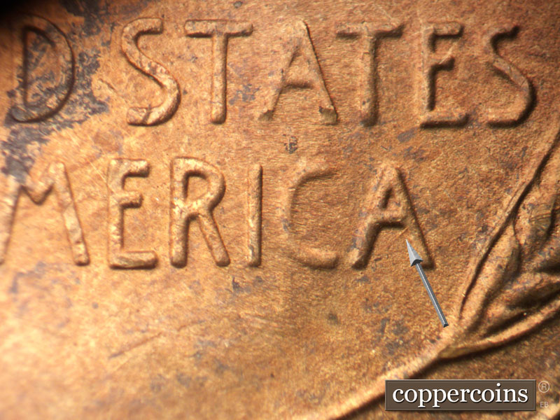 Die-stage B marker on 1947S•1MM•010 (1947 Repunched Mint Mark).