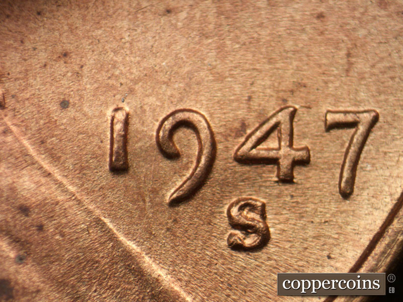 Die-stage B marker on 1947S•1MM•012 (1947 Repunched Mint Mark).
