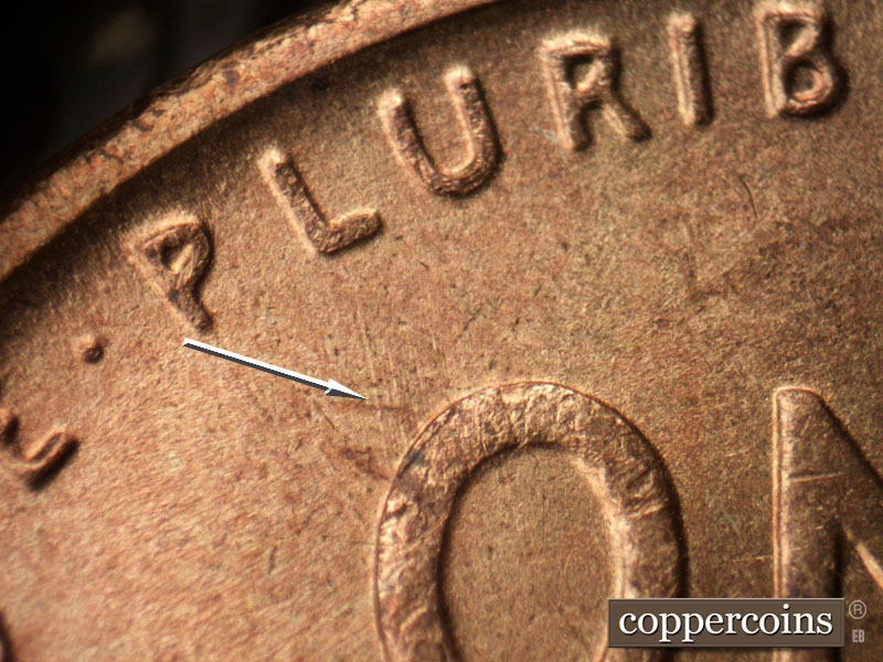 Die-stage B marker on 1947S•1MM•012 (1947 Repunched Mint Mark).