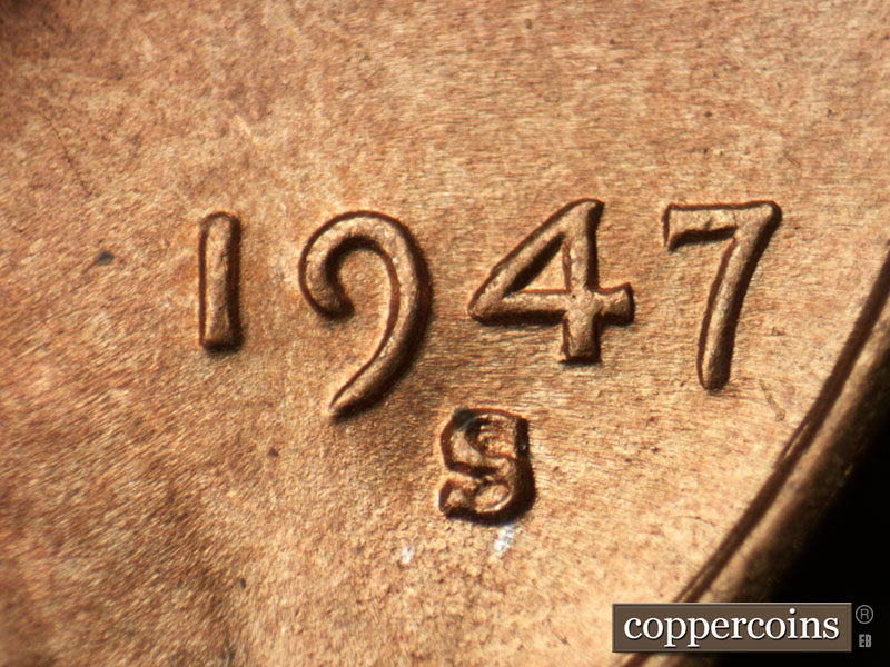 Die-stage B marker on 1947S•1MM•013 (1947 Repunched Mint Mark).