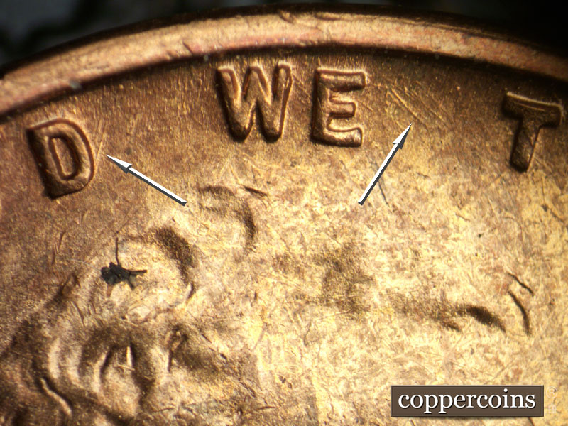 Die-stage B marker on 1947S•1MM•014 (1947 Repunched Mint Mark).