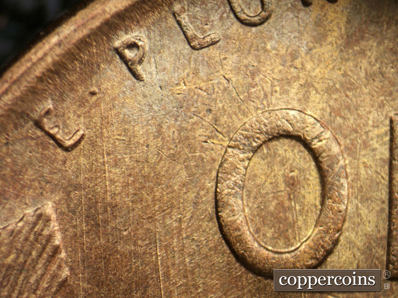 Die-stage B marker on 1947S•1MM•014 (1947 Repunched Mint Mark).