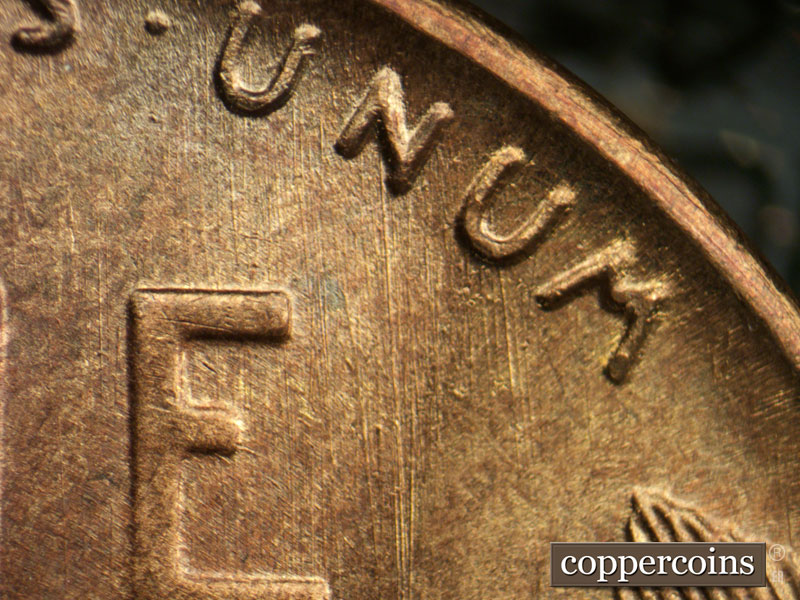 Die-stage B marker on 1947S•1MM•014 (1947 Repunched Mint Mark).